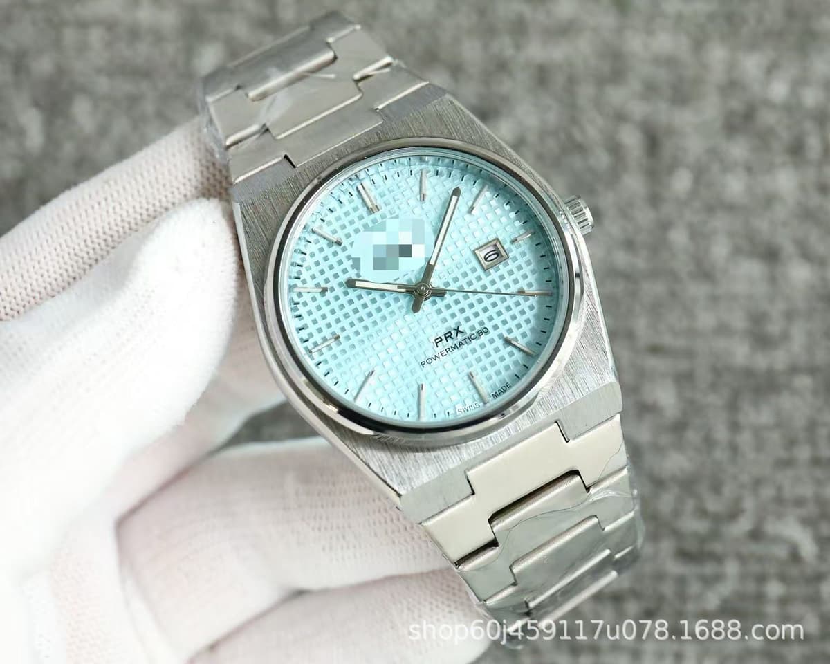 Prx steel band mechanical tiffany blue plaid