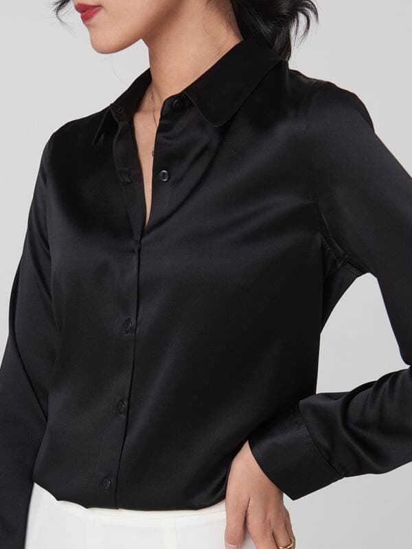 Women's Long-Sleeve Silk Shirt 2026 Spring/Autumn Style Professional Wear Color-Blocking Commuter Shirt Slim Fit Square Collar Top 5
