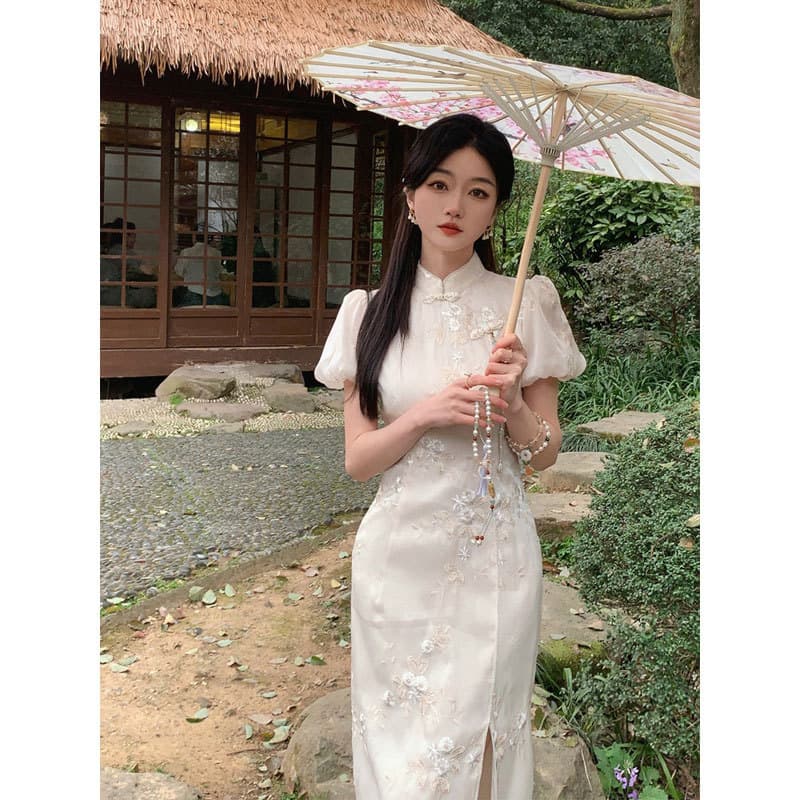 White Cheongsam Dress
