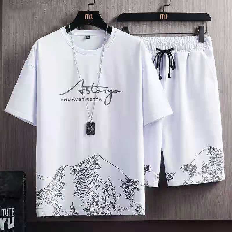 Snow mountain shorts set - white