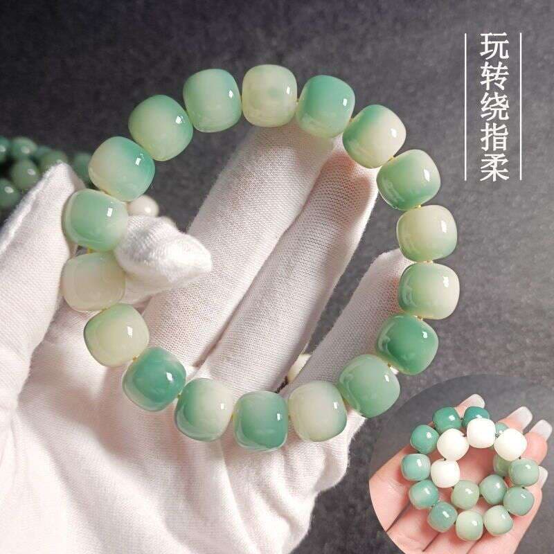 Gradient Green White Jade Bodhi Root Bracelet Bodhi Hand String Text Play Handheld Soft Finger Plate Play Factory Hot Sale 3