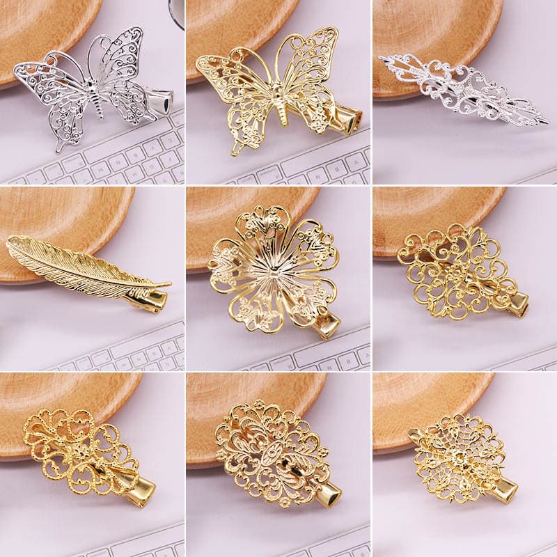 New Product Promotion Antique Handmade Hanfu diy Headwear Material Duckbill Clip Side Clip Brass Hairpin with Welded Film 1