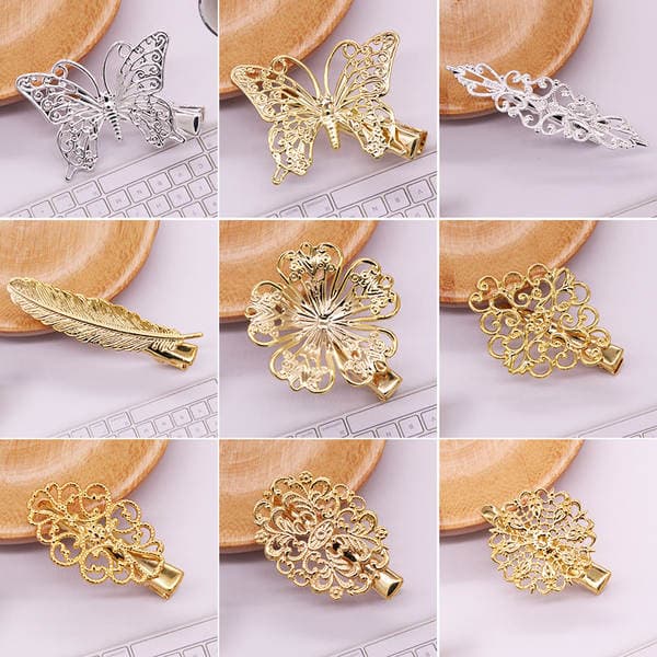 New Product Promotion Antique Handmade Hanfu diy Headwear Material Duckbill Clip Side Clip Brass Hairpin with Welded Film