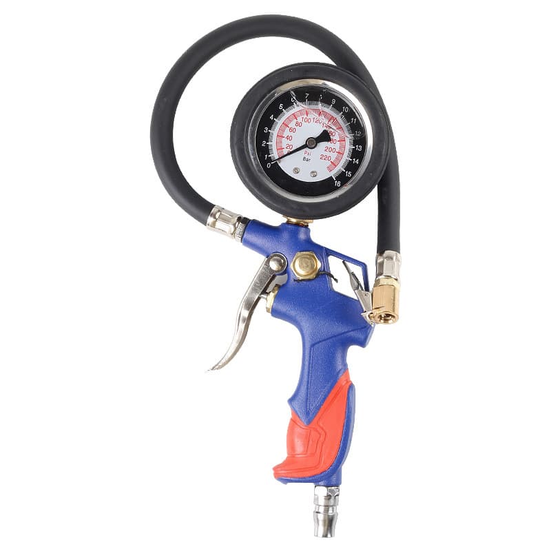 Blue red plastic handle rubber pipe copper head oil gauge tire pressure gun