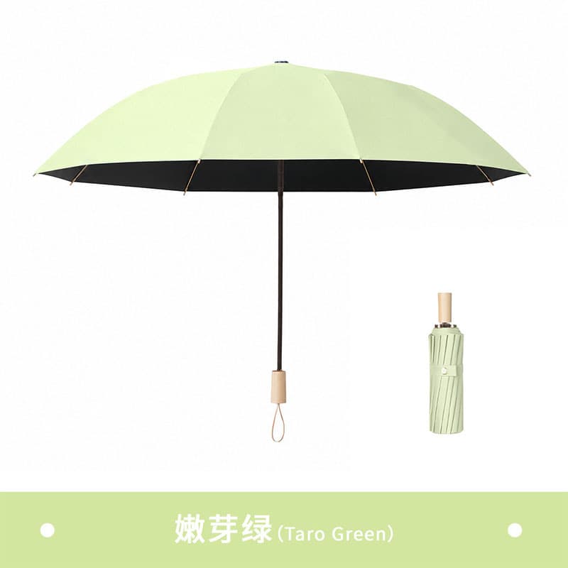 [solid wood handle] jiuhe version eight-bone manual umbrella - used in rain or shine - sprout green