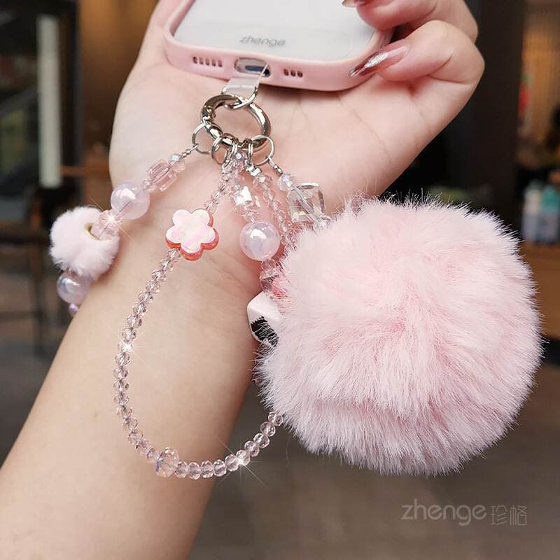 Mobile Phone Chain Hair Ball Pendant Women's Wrist Rope High-Value Crystal Beaded Chain Short Style Outdoor Travel Shopping 4