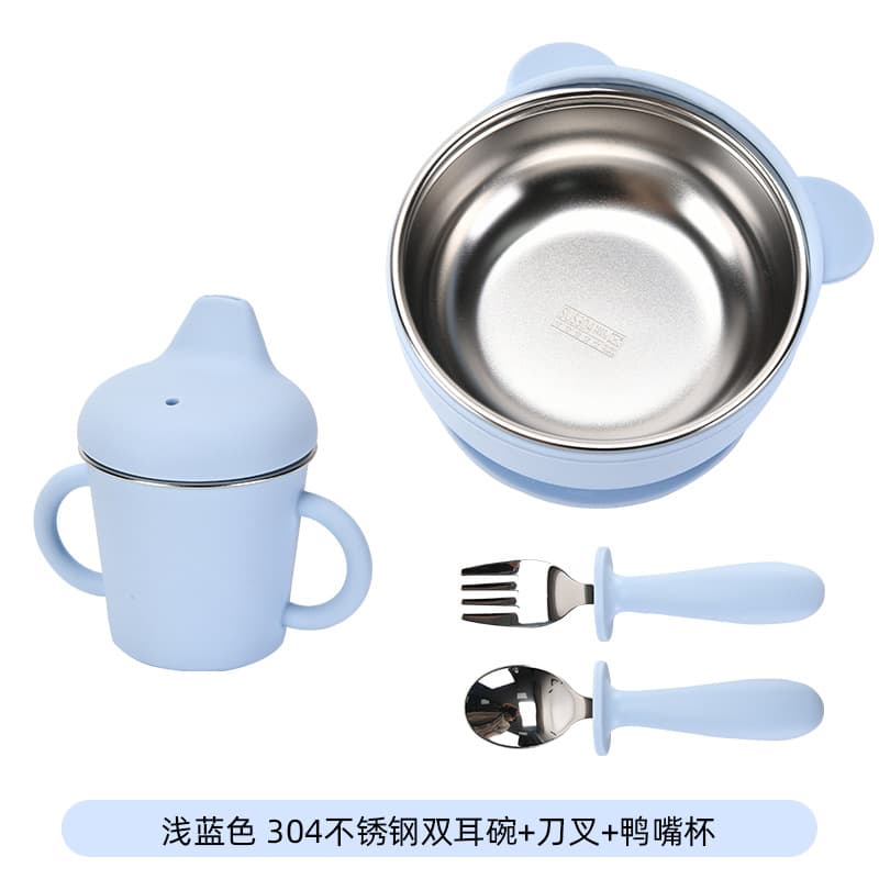 Light blue [bear bowl + fork + spoon + cup]