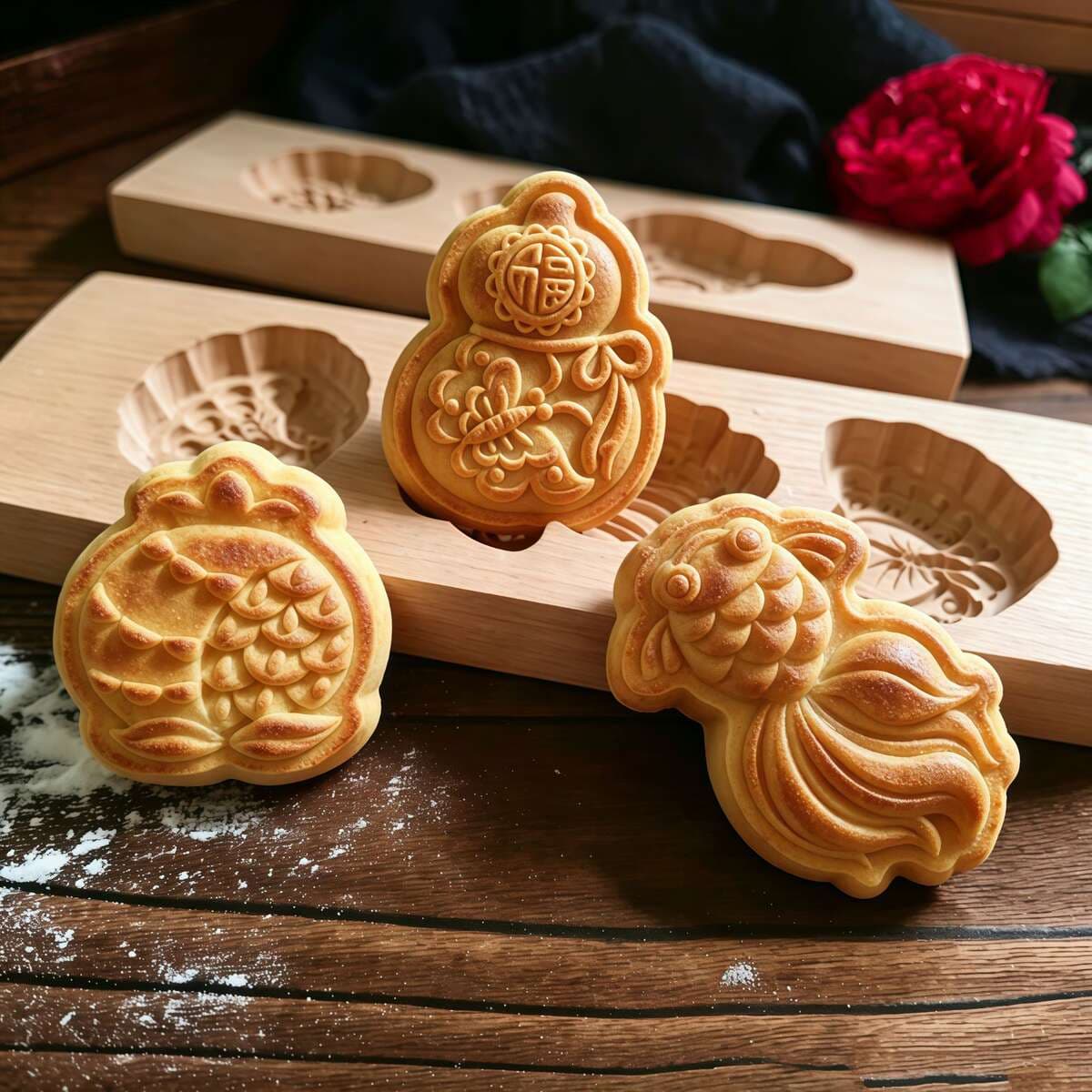 Original Wooden 3D Qixi Festival Pastry Mold, Chinese-Style Handmade Mung Bean Cake Mold 4