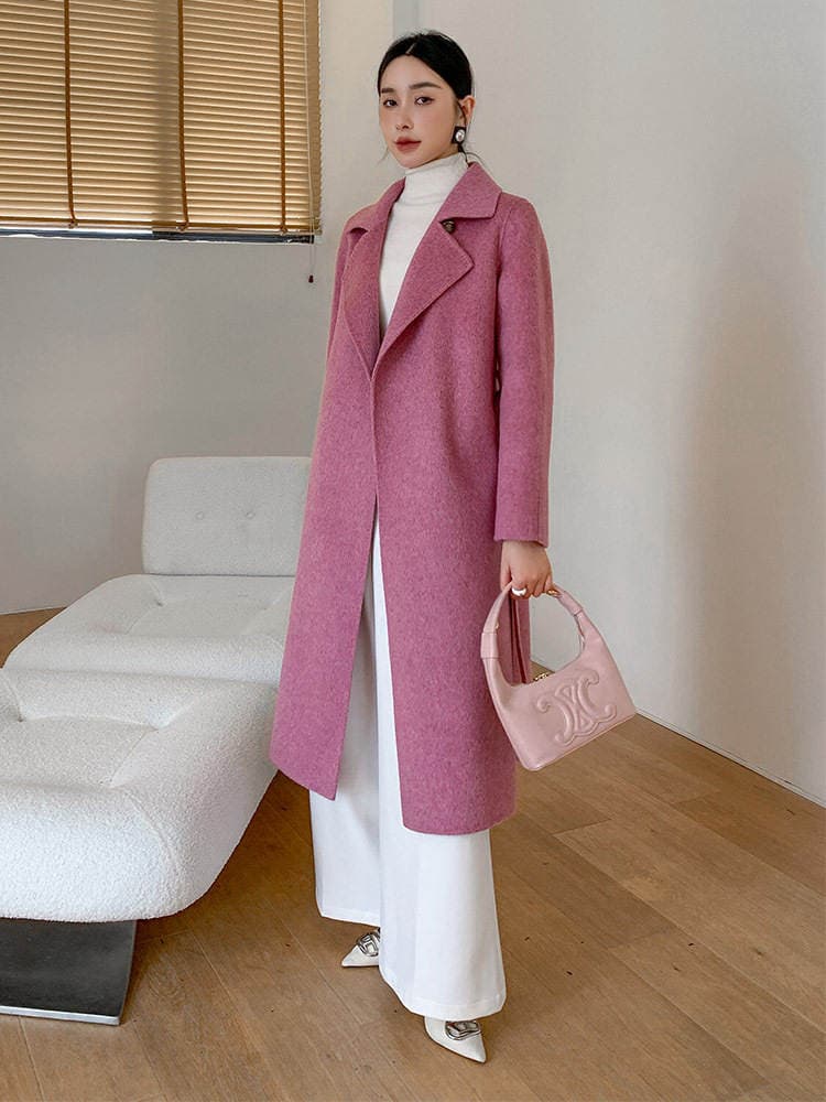High-end double-sided cashmere coat Women's Mid-length 2023 new winter suit collar slim slimming woolen coat 1