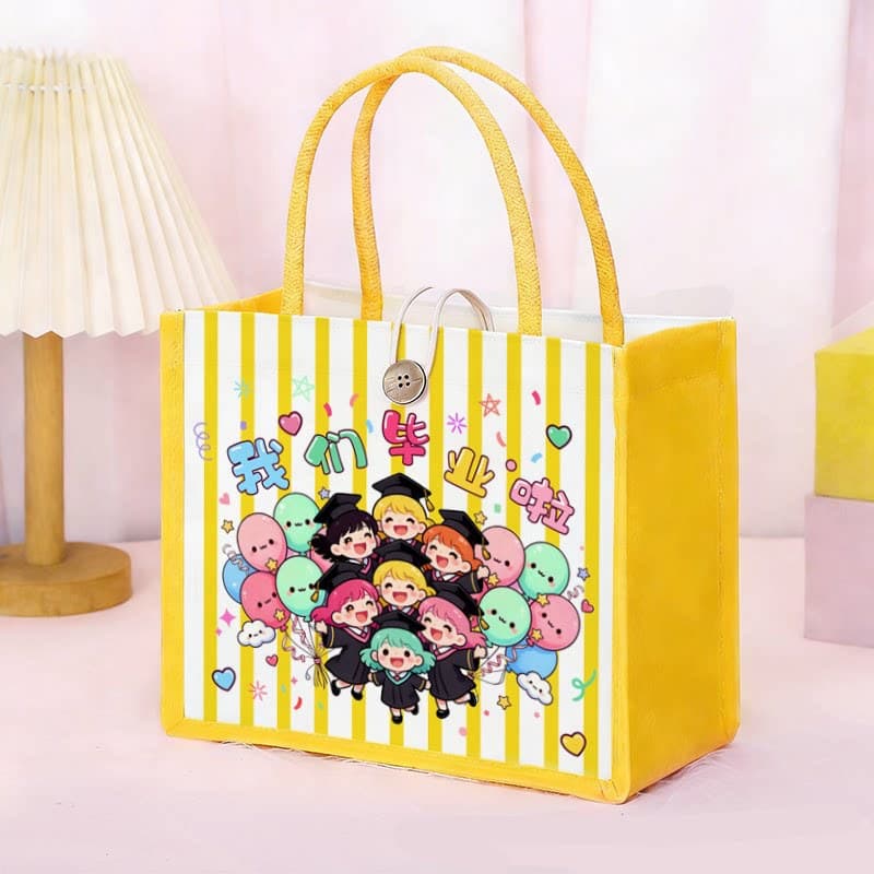 We graduated! - yellow and white striped cartoon design