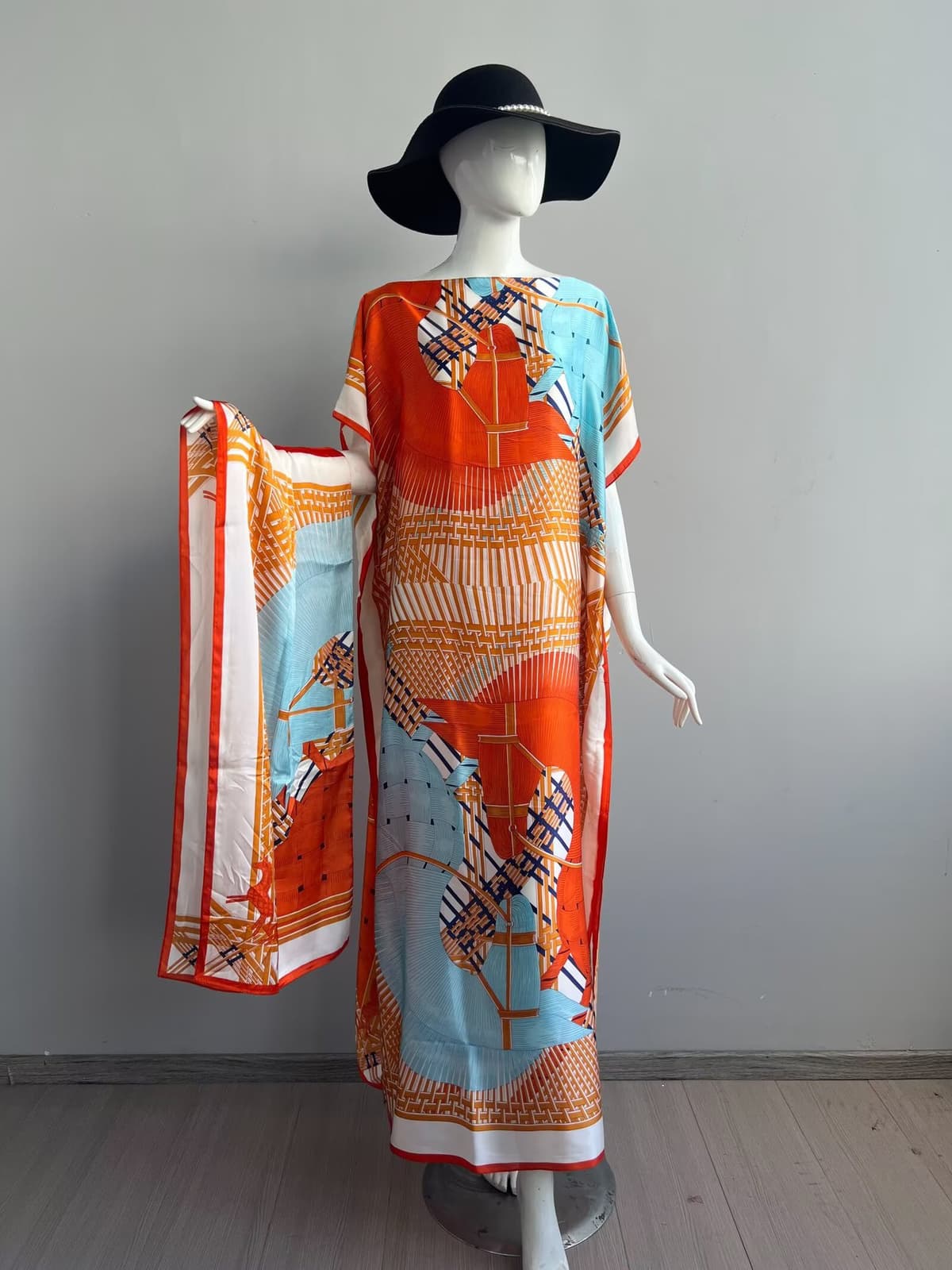 149 - accordion horse - orange, blue, white