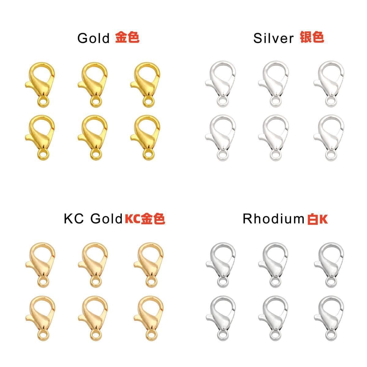 P19#[10mm lobster clasp gold+silver+white k+kc mixed color