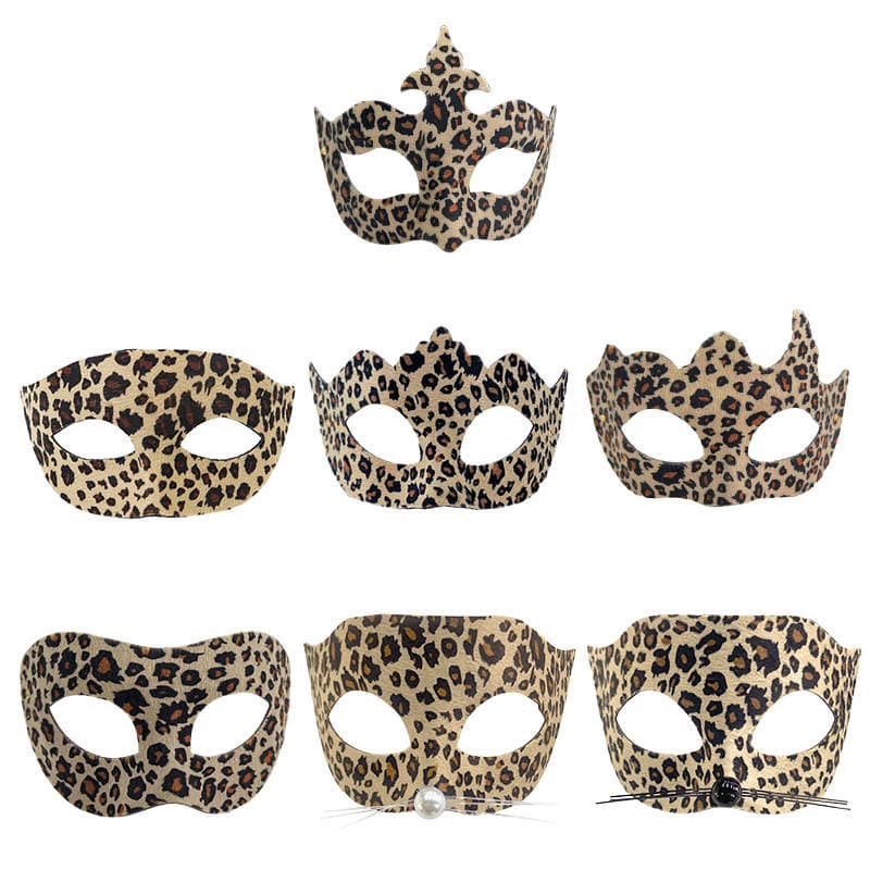 Leopard printli yarım üz maskası və saç bandı dəsti, maskarad partiyası üçün. 5