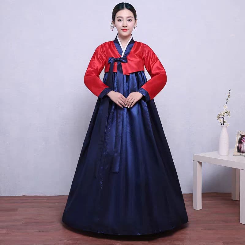 Red coat + navy blue skirt