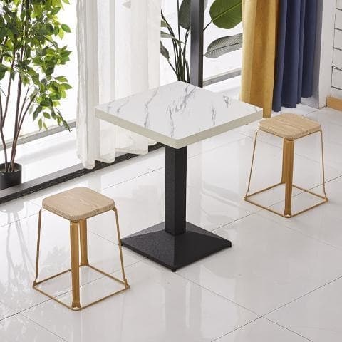 Transparent imitation marble table and two stools