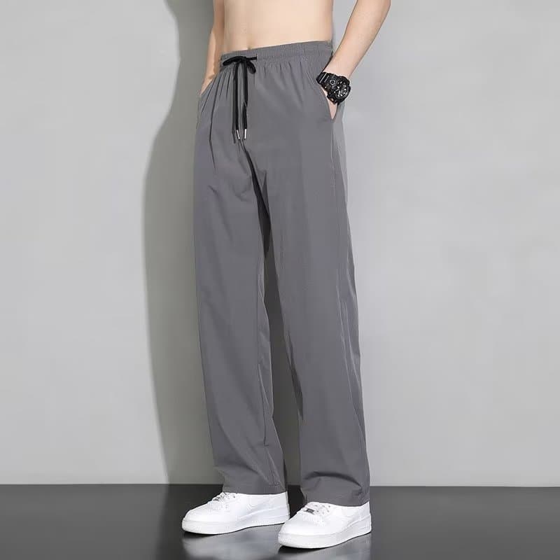 Four-sided stretch straight pants dark gray