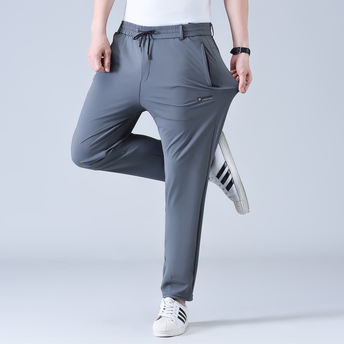Gray (elastic waist ice silk pants)