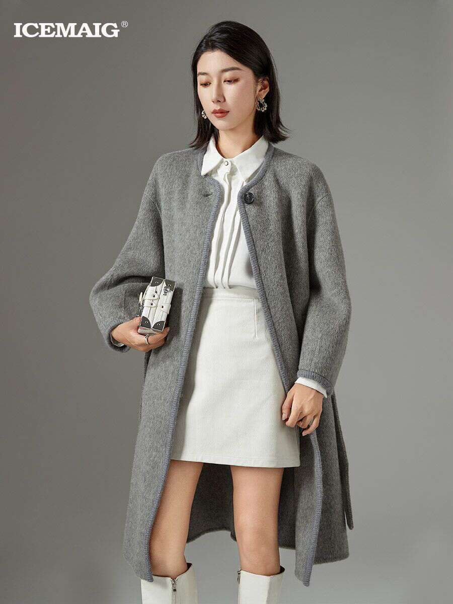 Bingmai 25 Autumn and Winter New Style One Button 10 Camel Plush Mid-Length Coat High-End Old Money Style Luxury Gray 2