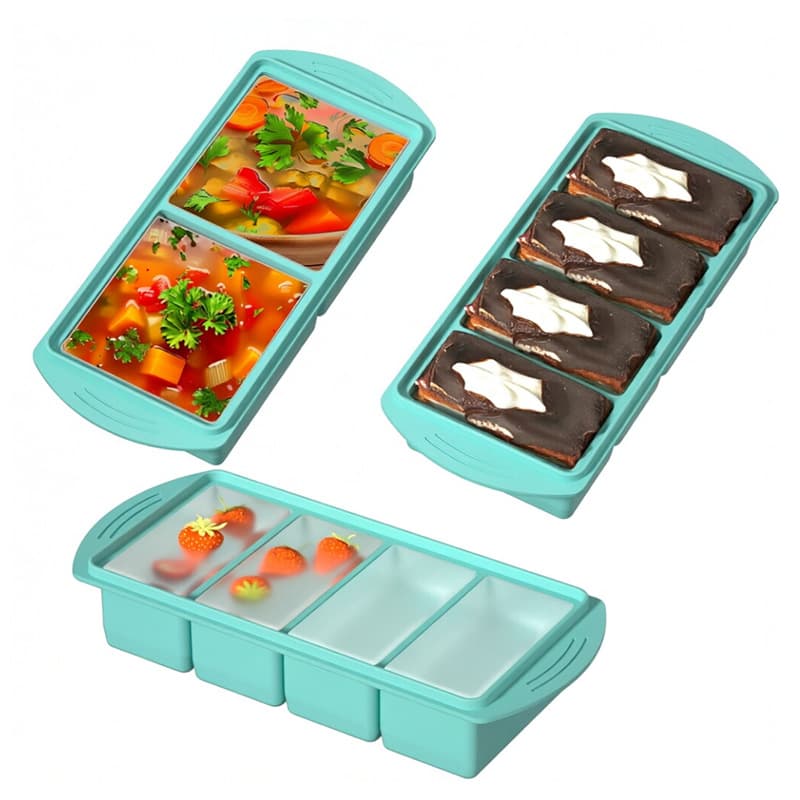 2-compartment + 4-compartment + 6-compartment ice cube trays (new large ice cube trays, set of three, green)