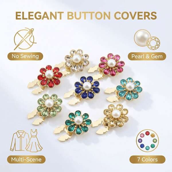 Cross-Border Hot Selling Rhinestone Petal Cufflinks Collar Buttons Shirt Buttons Clothing Accessories Decorative Button Sets Turtle Button Clip Sets