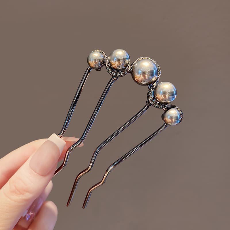 2#Wave rhinestone pearl hair comb (black)