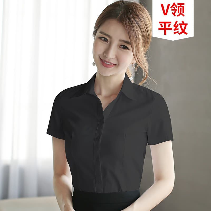 [V-neck] black short sleeve