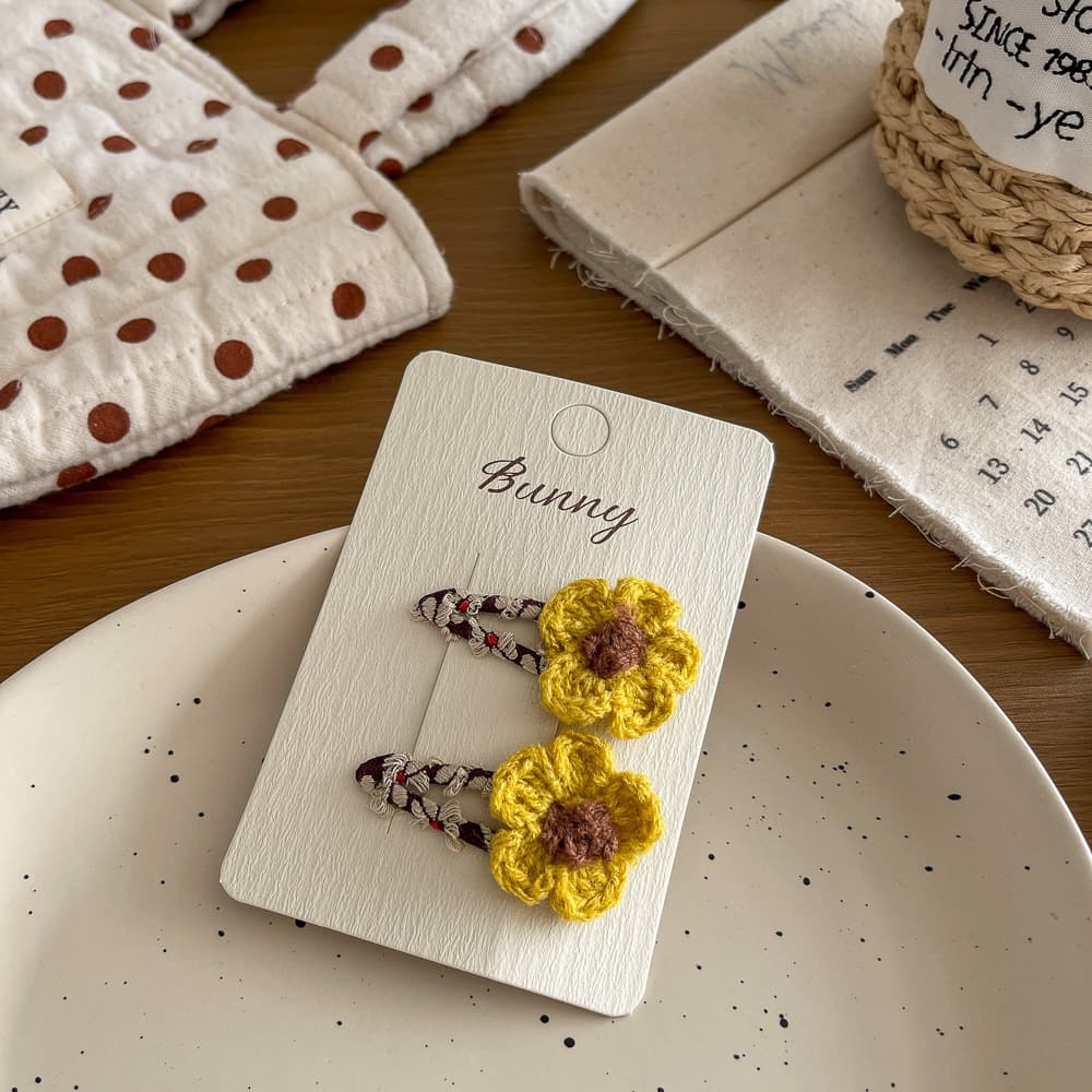 4# yellow floral snap hair clip