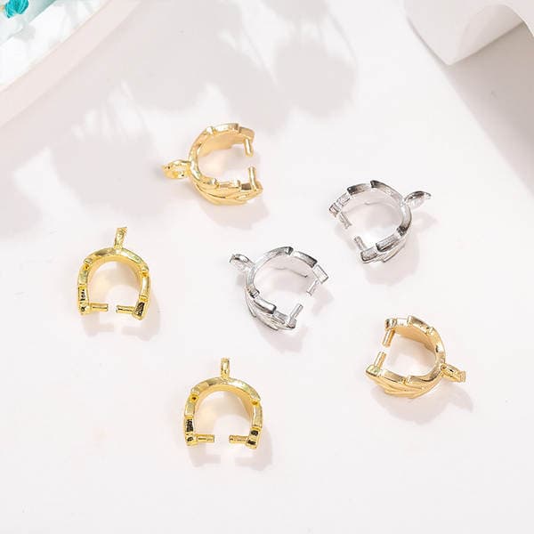 Alloy Electroplated Leaf-Shaped Fixed Clip U-Shaped Melon Seed Buckle DIY Necklace Bracelet Jewelry Accessories Material Wholesale