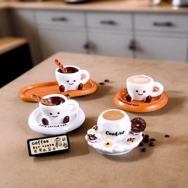 Resin Artificial Miniature Small Feet Cup Cute Coffee Cup Set Dollhouse Doll House Mini Model