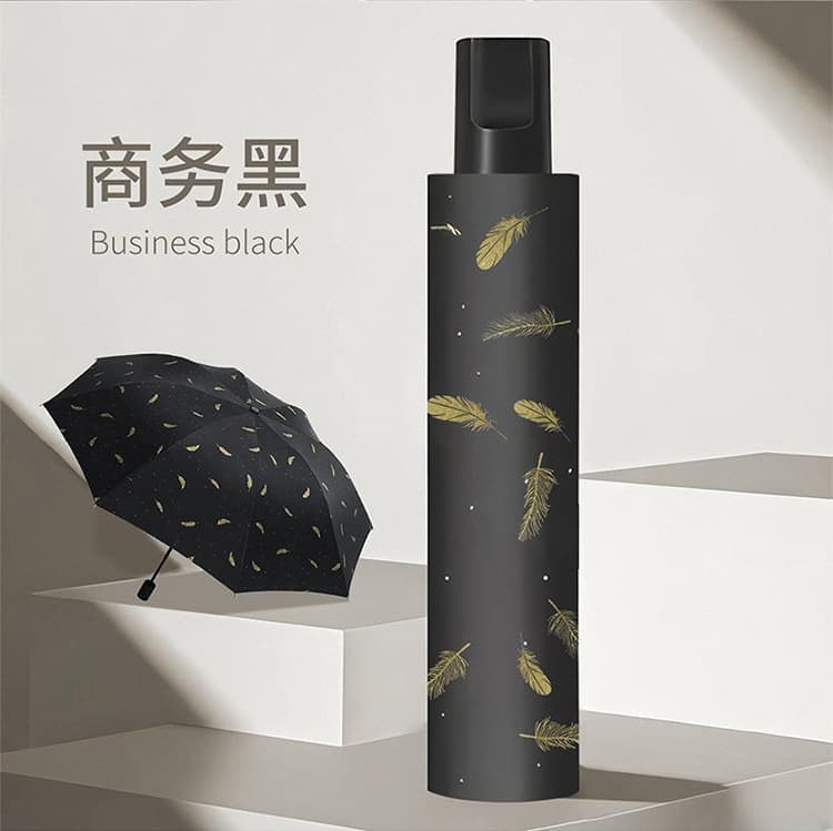 Black feather gold foil umbrella - 8-rib black glue manual