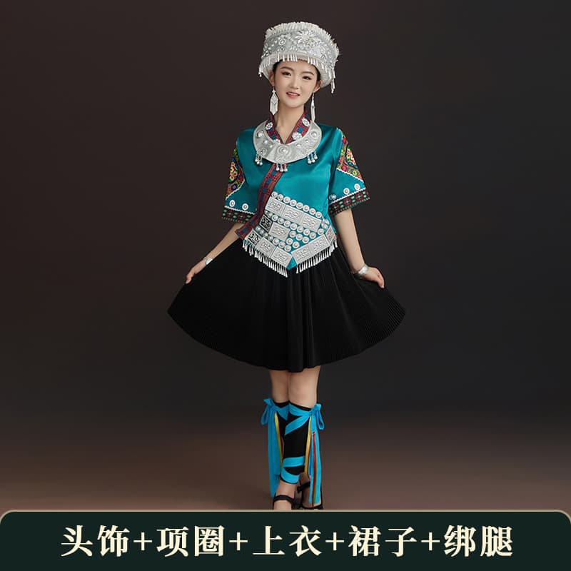 Dark green short style (headwear + collar + top + skirt + leggings)