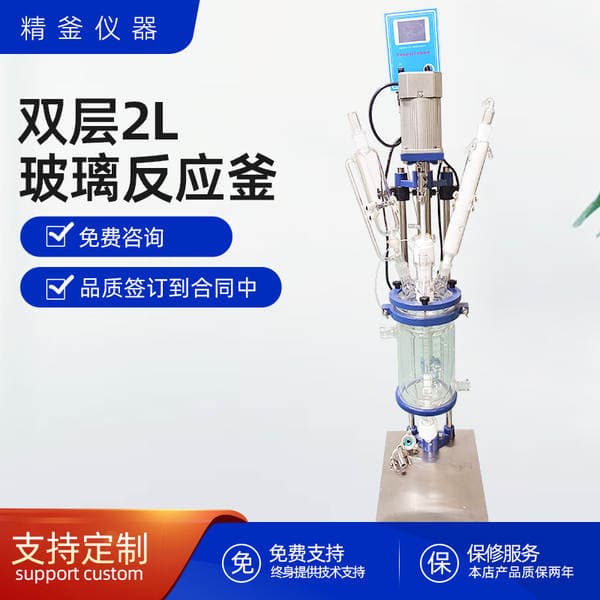 Source Manufacturer Double-Layer Glass Reactor 2L Laboratory Stirring Electric Heating Synthetic Reactor Complete Set of Equipment