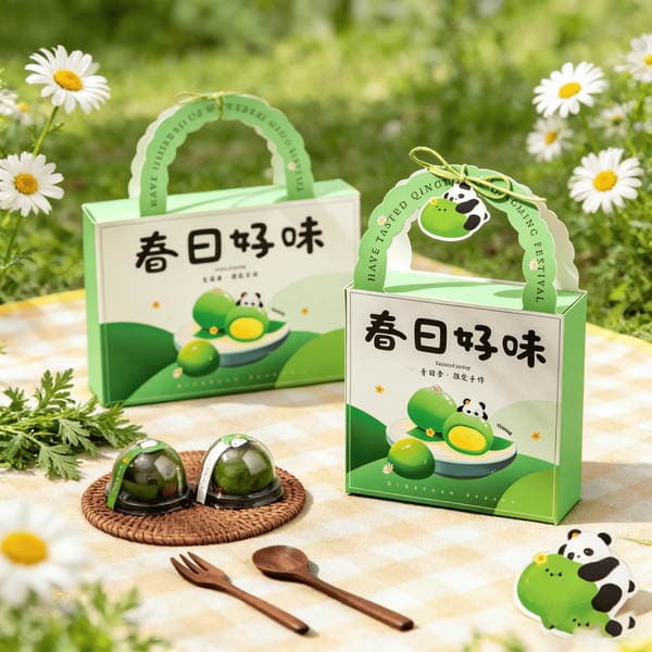 Green Dumpling Packaging Box for 4 or 6 Pieces, Portable Qingming Festival Mugwort Gift Box, Food-Grade Baked Handmade Pastry Takeaway Gift Box