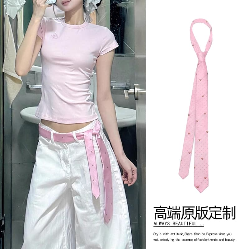 Pink polka dot tie belt [about 140cm long]