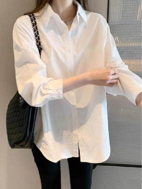 Uniform Shirt Basic Long-Sleeved White Shirt for Women New Versatile Basic Work Clothes with Retro Shirt for Women 1