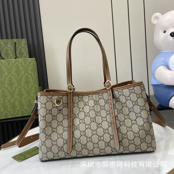 New Gucci Shopping Bag Emblem Series Small Tote Bag Striped Webbing Handbag Shoulder Bag