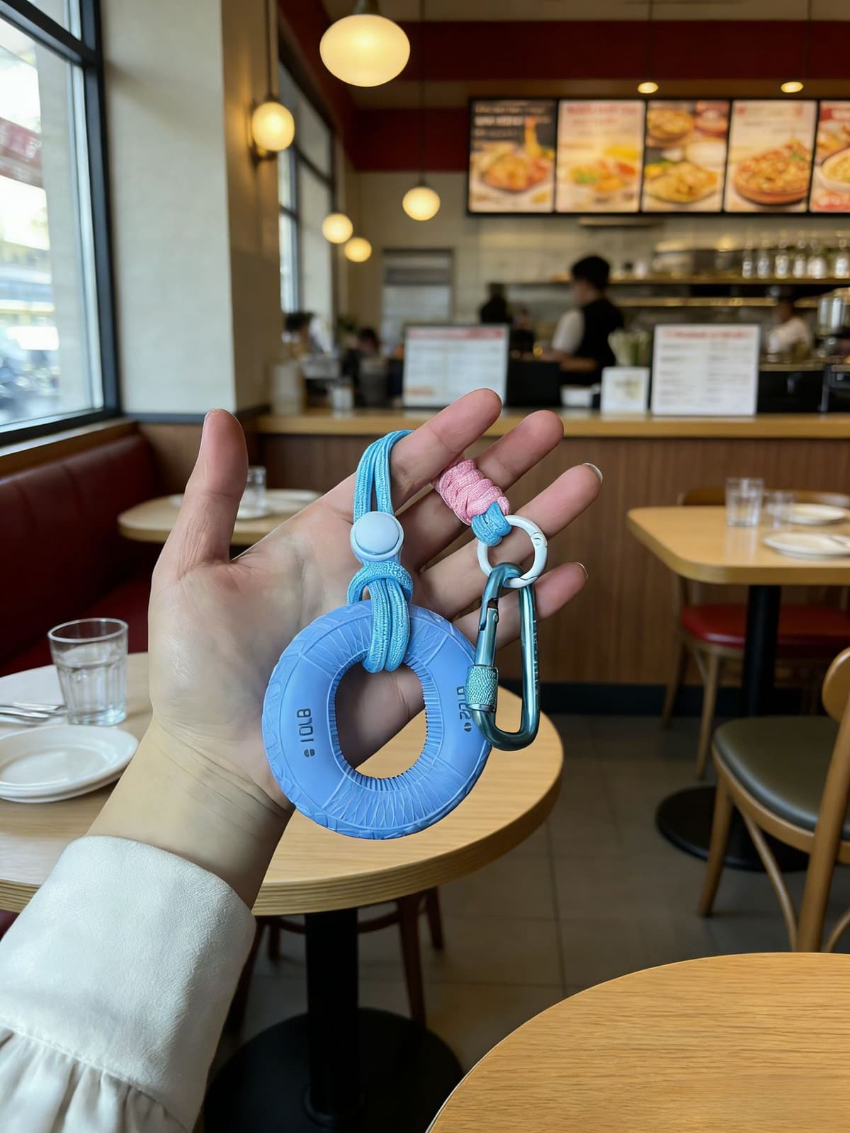 Blue grip ring + lanyard + carabiner