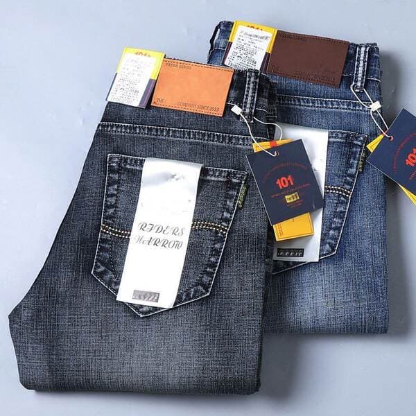 Men's Jeans, Stretchy Trousers, Casual and Versatile Men's Clothing, High-Waisted, Loose-Fitting, Business Style, Spring and Summer Men's Trousers, Fleece-Lined