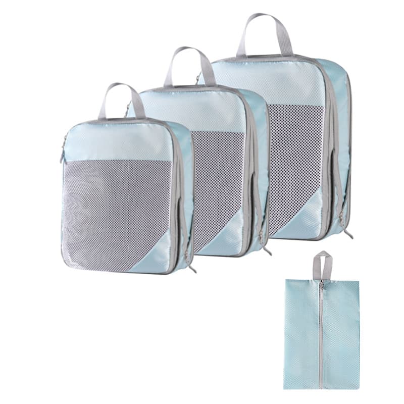 Three-piece net lake blue shoe bag