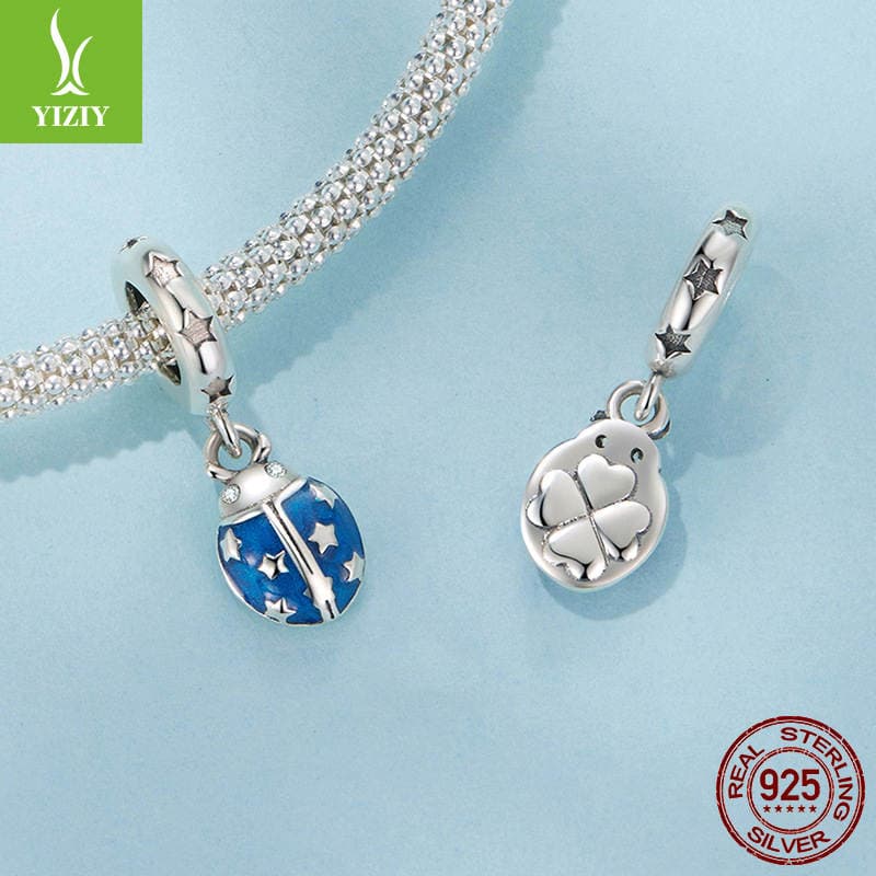 Original Design by Yinziyun: S925 Sterling Silver Seven-Star Ladybug Pendant Accessory, Small Lucky Insect DIY Bracelet Bead 3