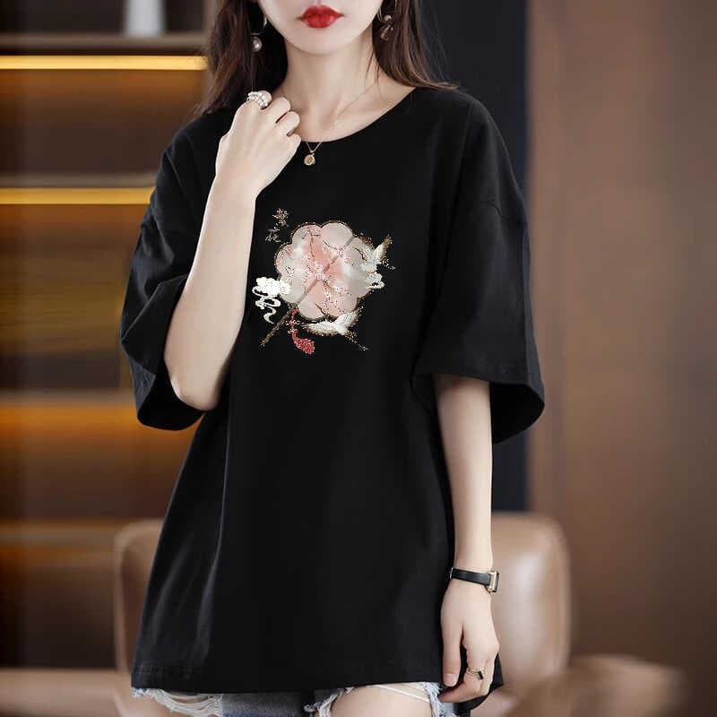 51 black [medium] pink flower fan