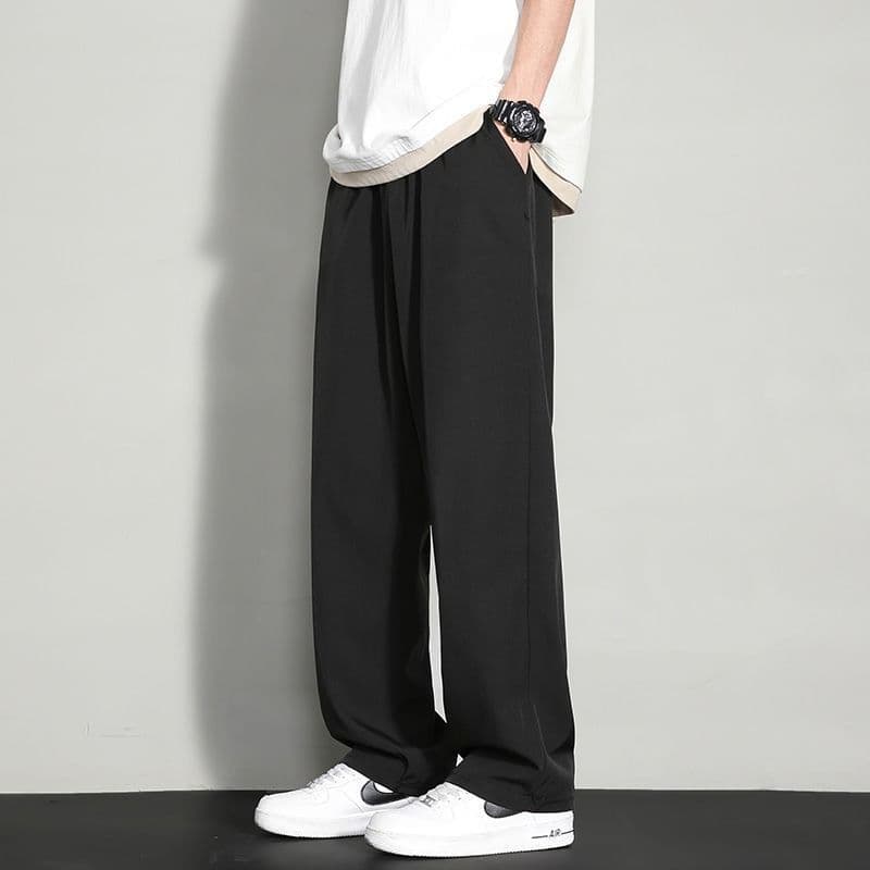 Four-way stretch straight-leg pants black