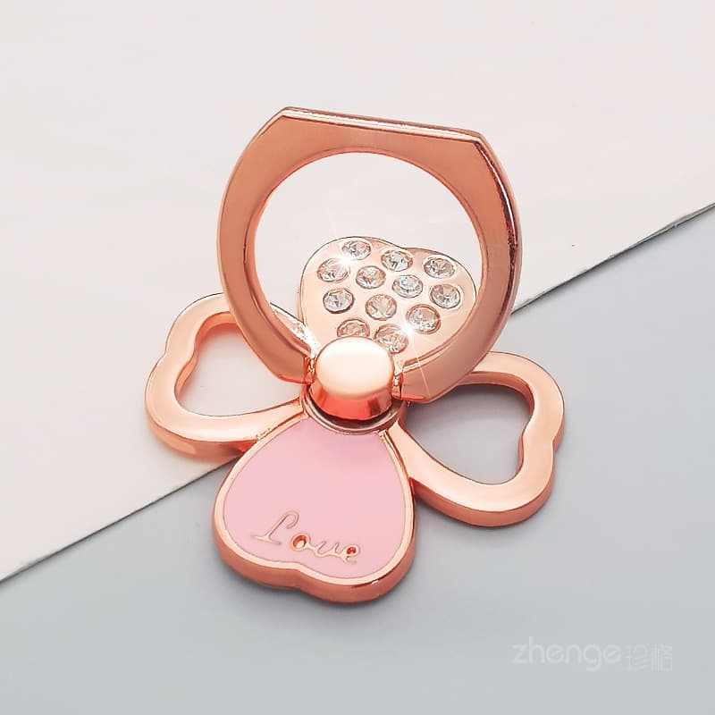 Rose gold - four-leaf clover sparkling diamond ring stand