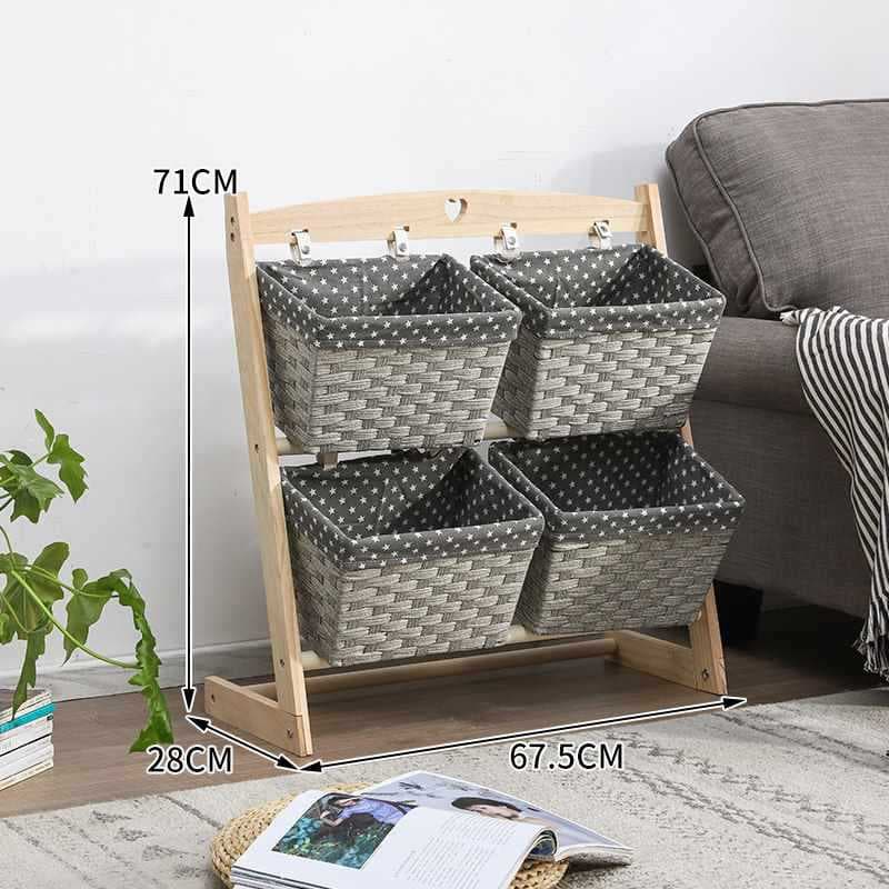 Gray leather basket + log pole, double row and two layers