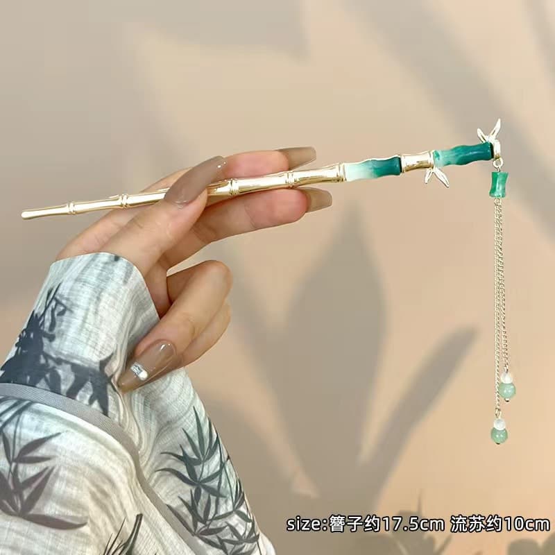 122# Golden Bamboo Tassel Hairpin