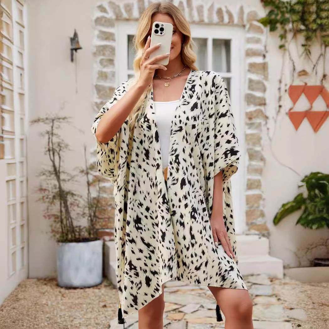 2024 New Cross-border Tassel Cardigan Fashionable Thin Spring and Summer Travel Shawl Sunscreen Beach Cape Shawl 4