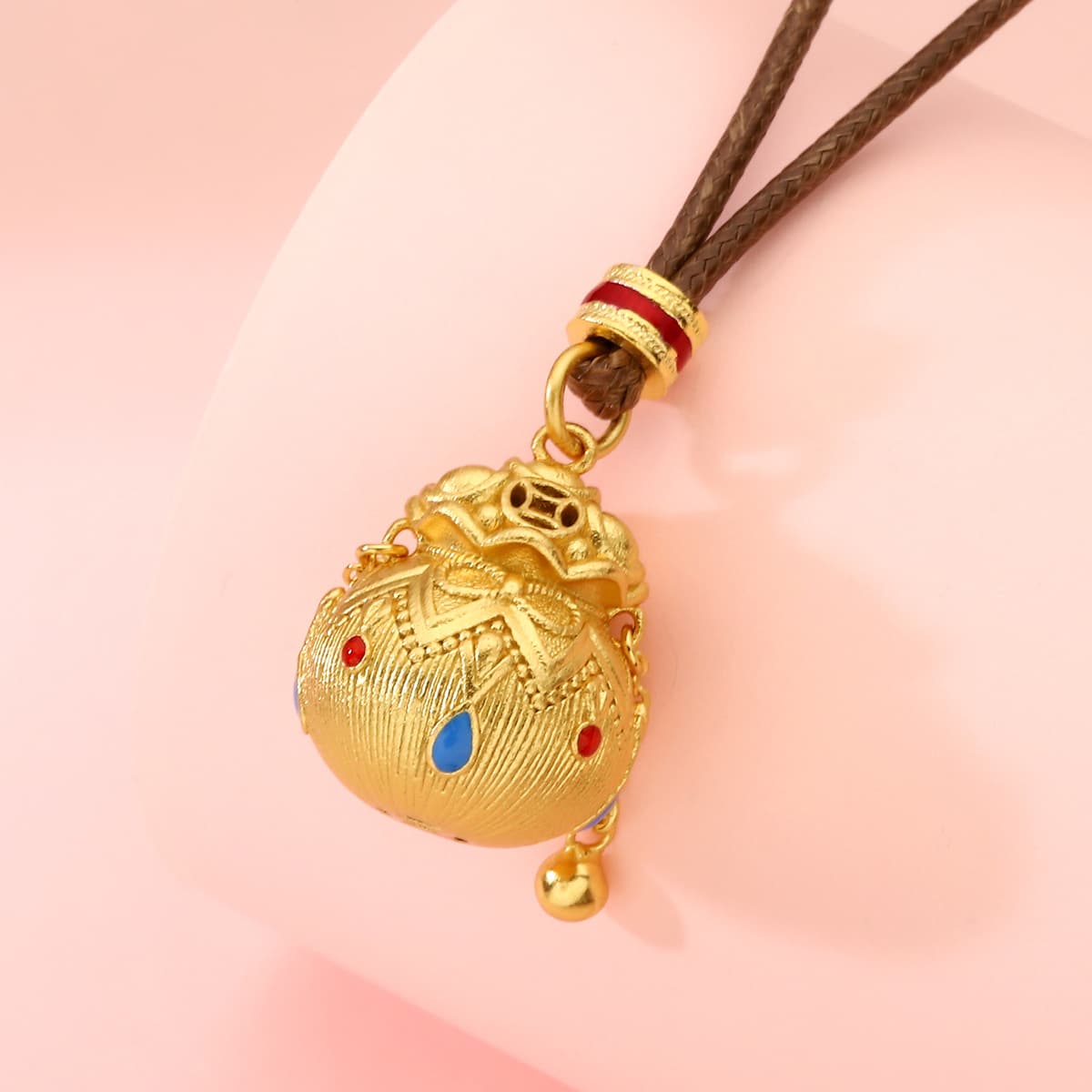 Enamel tassel money bag necklace gold approximately 6 grams