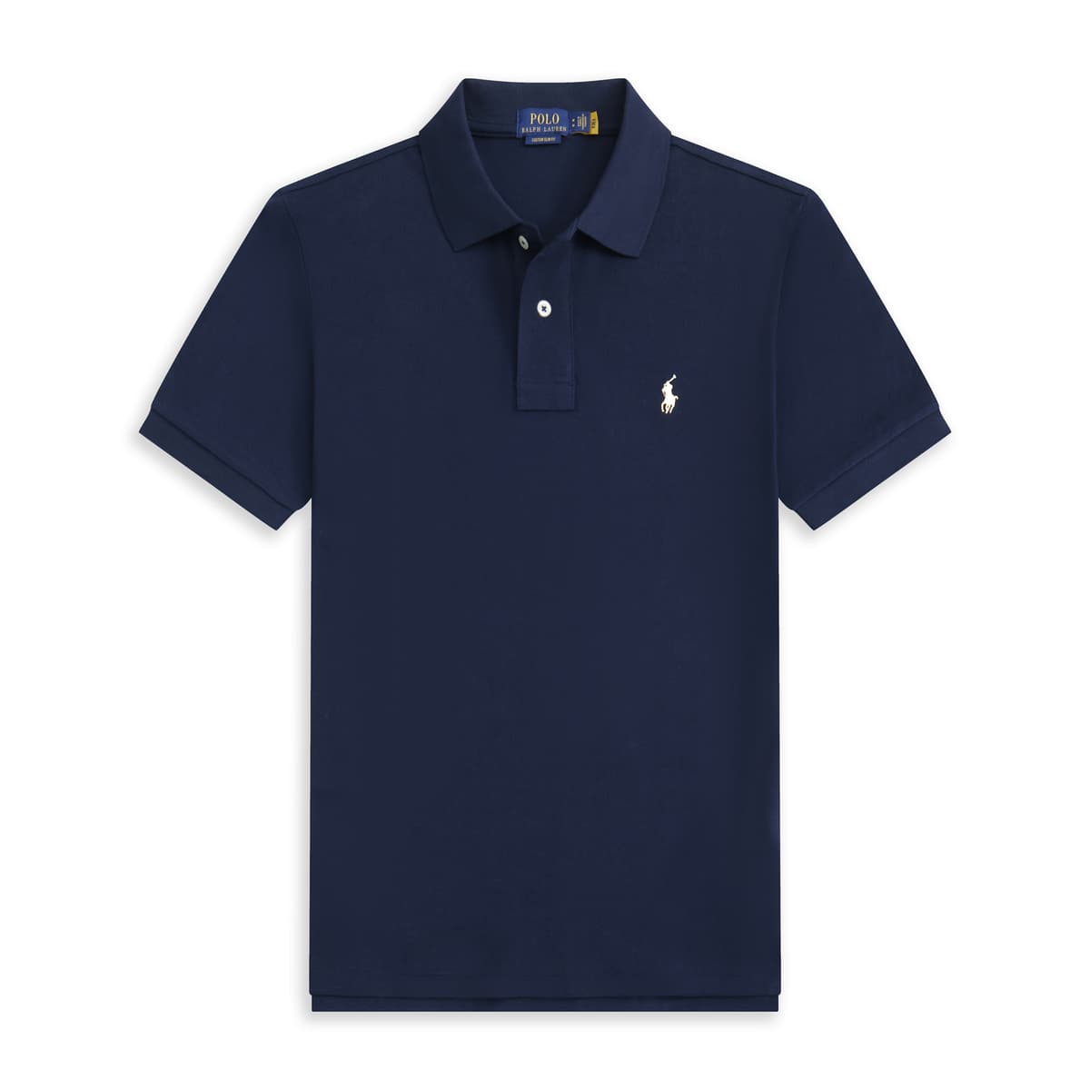 Navy blue white label