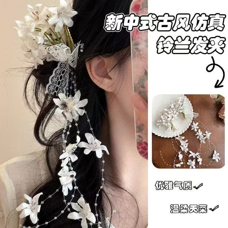 5805 lily of the valley tassel hair clip-white