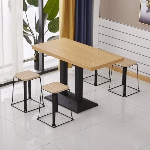 Lemon yellow wood color table and four stools